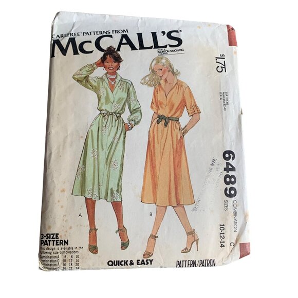 Vintage McCalls 6489 Pattern Dress Sizes 10-12-14 1970s Quick & Easy Sewing - Picture 1 of 3